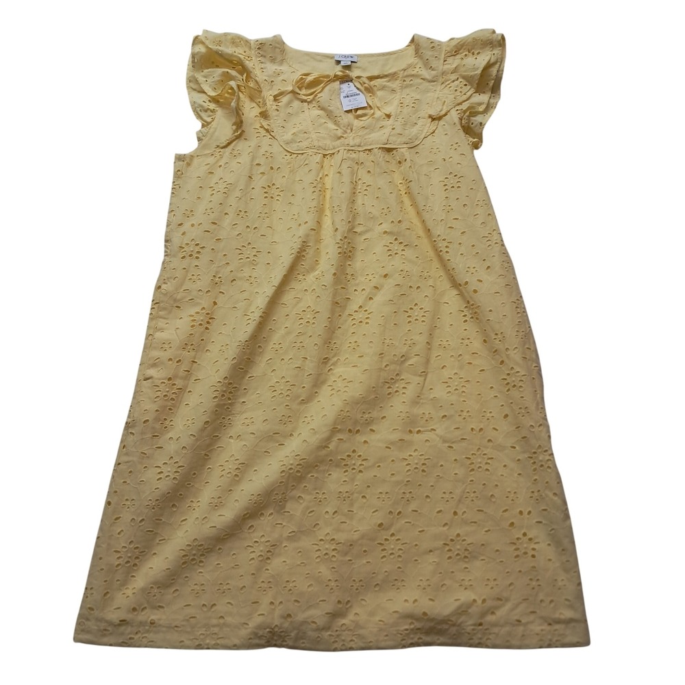 NWT J. Crew Factory Dress Women's 12 Mini Yellow Eyelet Flutter Sleeve